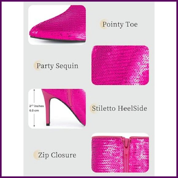 Sequin Stiletto Ankle Boots Pointed Toe Party Heels Women's Size - Picture 5 of 8